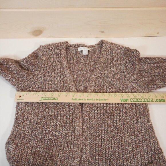 Christopher & Banks Womens PM Open Front Cardigan Sweater Brown Speckled Pockets - Picture 5 of 12